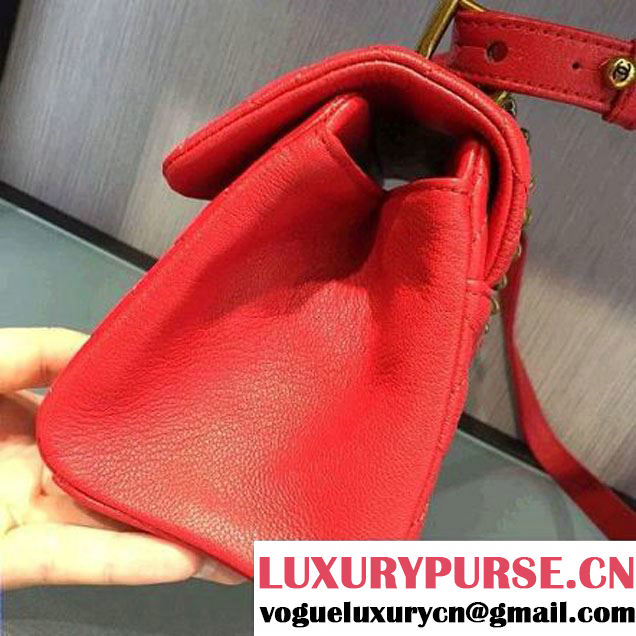 Chanel A93442 Small Sheepskin Trapezio Flap Bag With Handle Red Paris 2016 (2A143-6062102 )