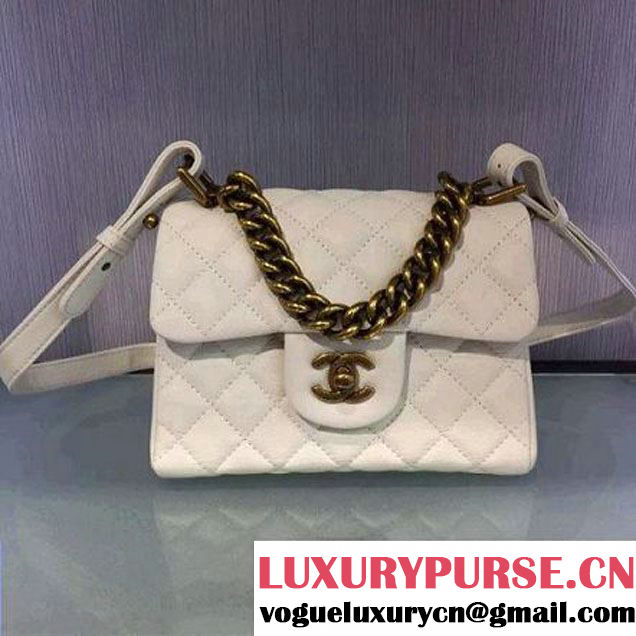 Chanel A93442 Small Sheepskin Trapezio Flap Bag With Handle White Paris 2016 (2A143-6062103 )