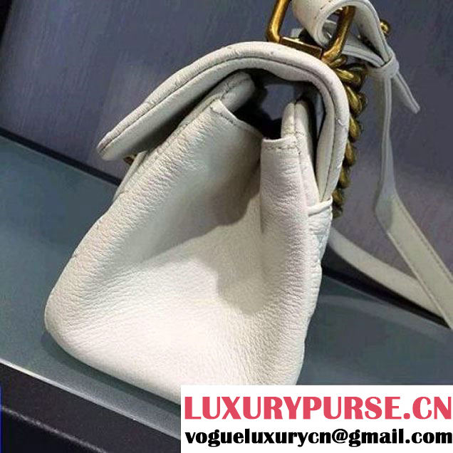 Chanel A93442 Small Sheepskin Trapezio Flap Bag With Handle White Paris 2016 (2A143-6062103 )