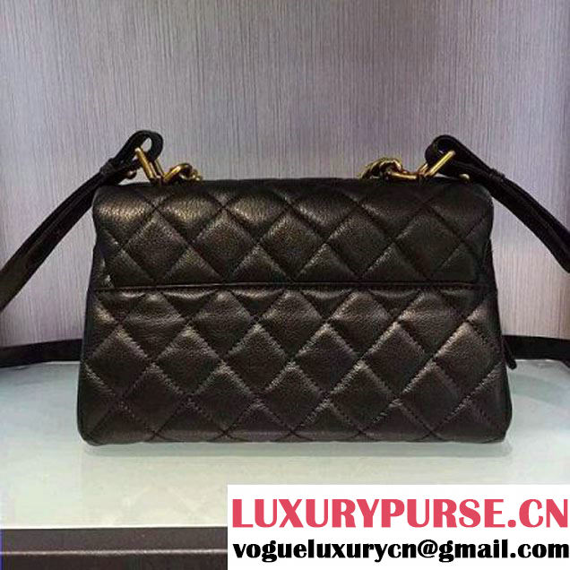 Chanel Sheepskin Medium Trapezio Flap Bag With Handle Black Paris 2016 (2A143-6062104 )