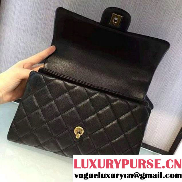 Chanel Sheepskin Medium Trapezio Flap Bag With Handle Black Paris 2016 (2A143-6062104 )
