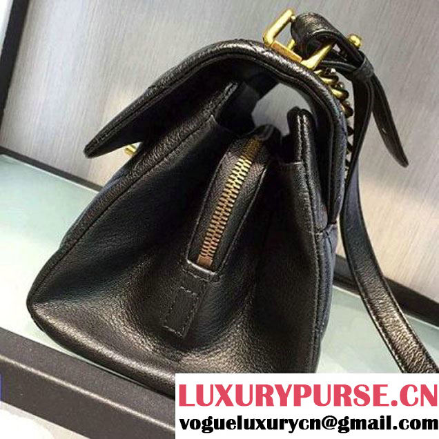 Chanel Sheepskin Medium Trapezio Flap Bag With Handle Black Paris 2016 (2A143-6062104 )