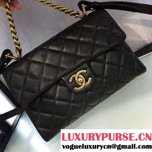 Chanel Sheepskin Medium Trapezio Flap Bag With Handle Black Paris 2016 (2A143-6062104 )