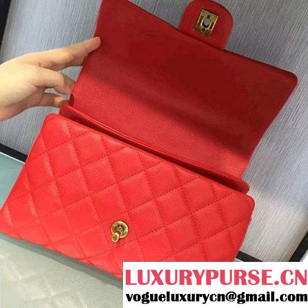 Chanel Sheepskin Medium Trapezio Flap Bag With Handle Red Paris 2016 (2A143-6062105 )