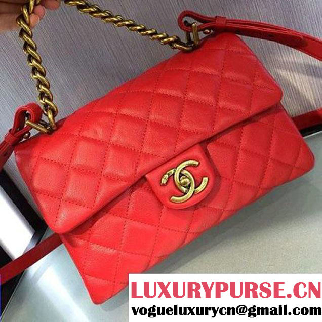 Chanel Sheepskin Medium Trapezio Flap Bag With Handle Red Paris 2016 (2A143-6062105 )