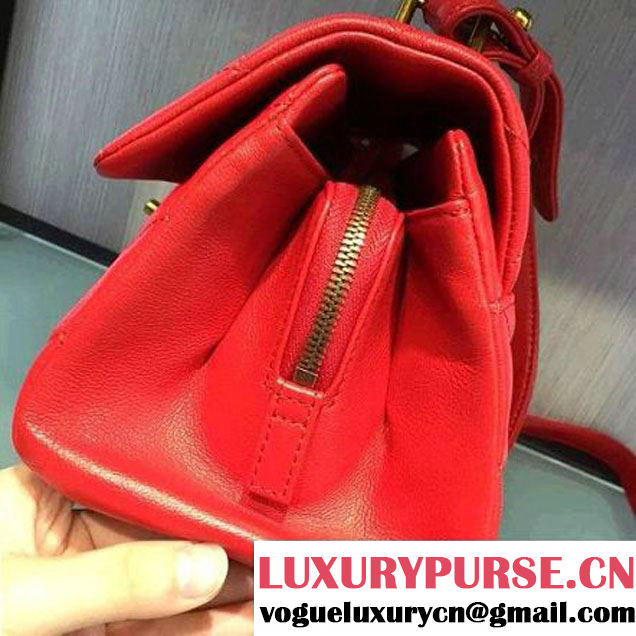 Chanel Sheepskin Medium Trapezio Flap Bag With Handle Red Paris 2016 (2A143-6062105 )