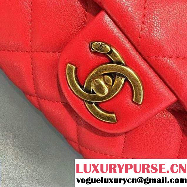 Chanel Sheepskin Medium Trapezio Flap Bag With Handle Red Paris 2016 (2A143-6062105 )