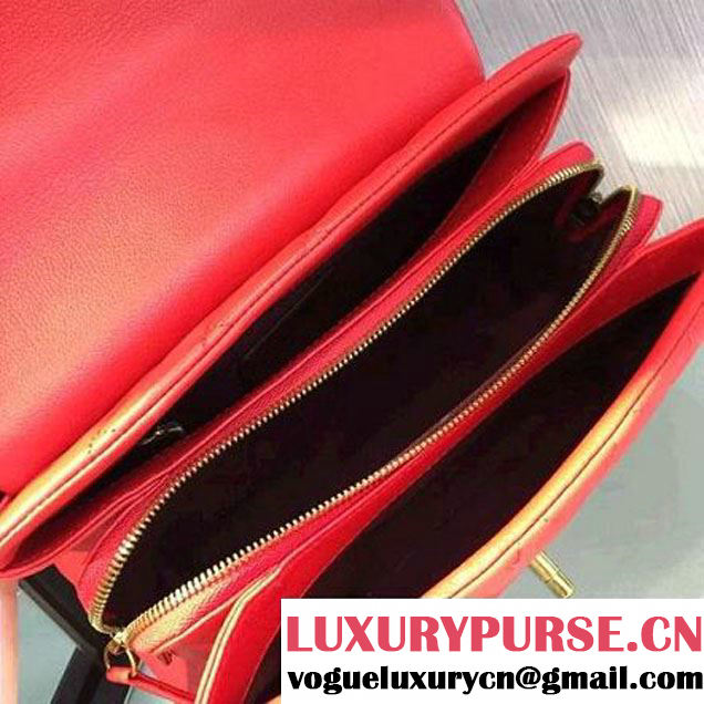Chanel Sheepskin Medium Trapezio Flap Bag With Handle Red Paris 2016 (2A143-6062105 )