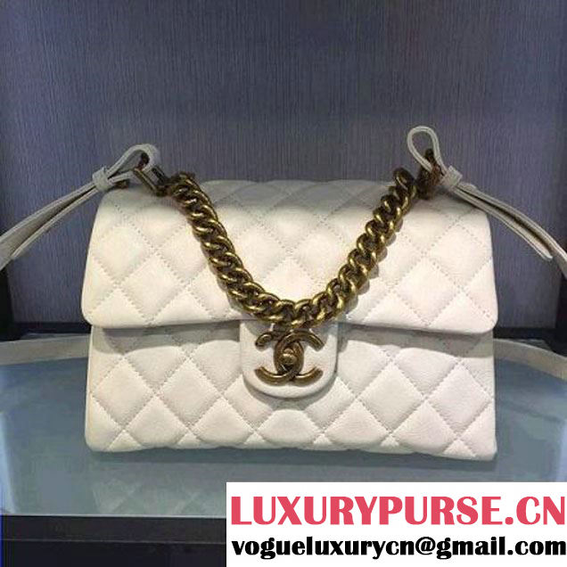 Chanel Sheepskin Medium Trapezio Flap Bag With Handle White Paris 2016 (2A143-6062106 )