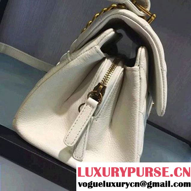 Chanel Sheepskin Medium Trapezio Flap Bag With Handle White Paris 2016 (2A143-6062106 )