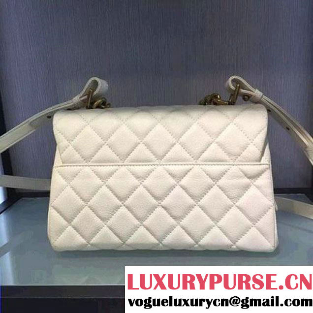 Chanel Sheepskin Medium Trapezio Flap Bag With Handle White Paris 2016 (2A143-6062106 )