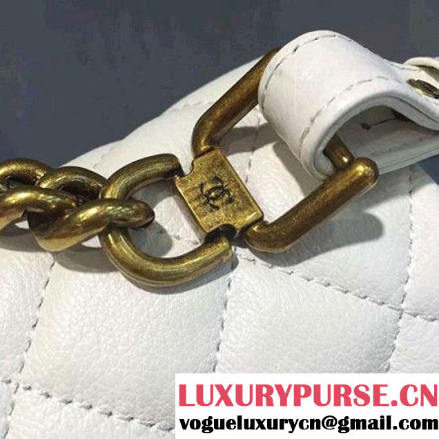 Chanel Sheepskin Medium Trapezio Flap Bag With Handle White Paris 2016 (2A143-6062106 )