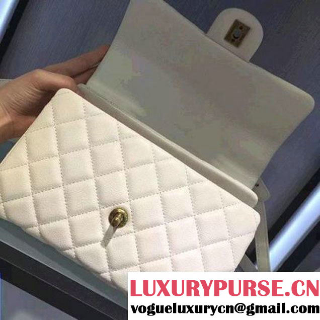 Chanel Sheepskin Medium Trapezio Flap Bag With Handle White Paris 2016 (2A143-6062106 )