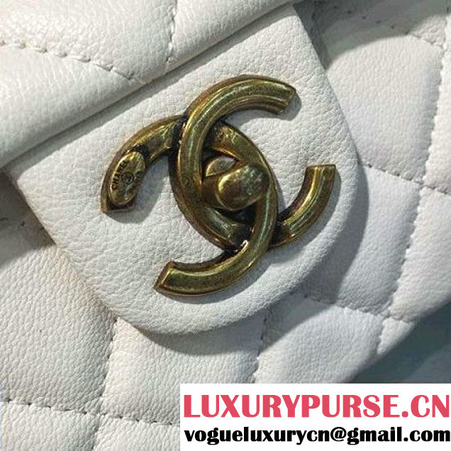 Chanel Sheepskin Medium Trapezio Flap Bag With Handle White Paris 2016 (2A143-6062106 )