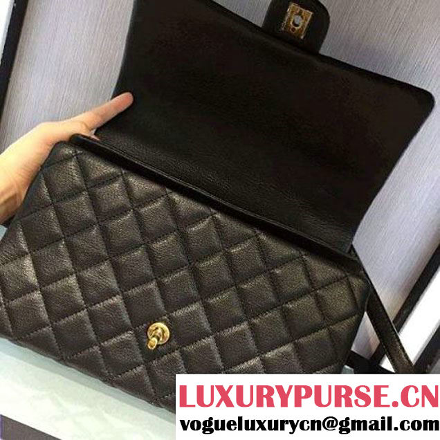 Chanel A93443 Sheepskin Large Trapezio Flap Bag With Handle Black Paris 2016 (2A143-6062107 )