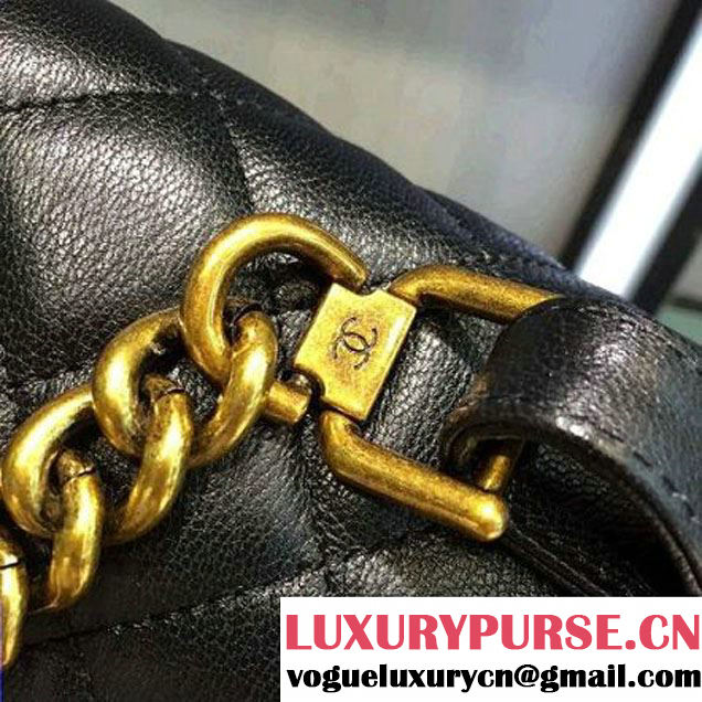 Chanel A93443 Sheepskin Large Trapezio Flap Bag With Handle Black Paris 2016 (2A143-6062107 )
