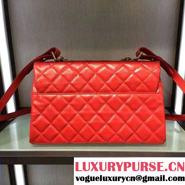 Chanel A93443 Sheepskin Large Trapezio Flap Bag With Handle Red Paris 2016 (2A143-6062108 )