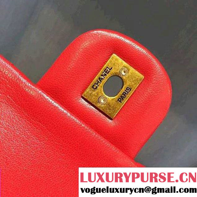 Chanel A93443 Sheepskin Large Trapezio Flap Bag With Handle Red Paris 2016 (2A143-6062108 )