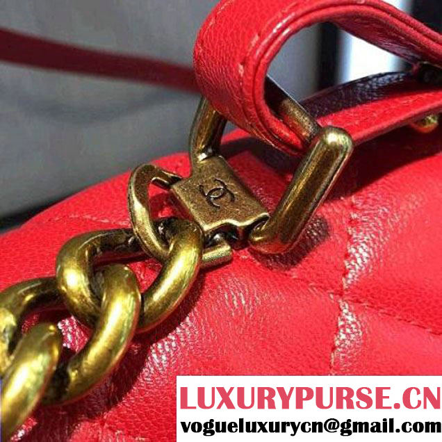 Chanel A93443 Sheepskin Large Trapezio Flap Bag With Handle Red Paris 2016 (2A143-6062108 )