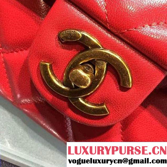 Chanel A93443 Sheepskin Large Trapezio Flap Bag With Handle Red Paris 2016 (2A143-6062108 )