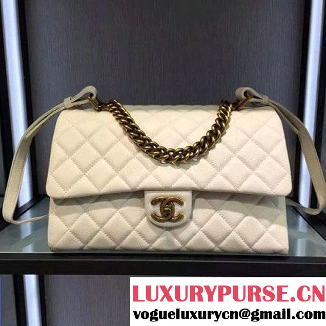 Chanel A93443 Sheepskin Large Trapezio Flap Bag With Handle White Paris 2016 (2A143-6062109 )