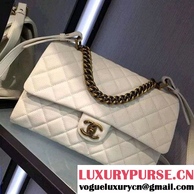 Chanel A93443 Sheepskin Large Trapezio Flap Bag With Handle White Paris 2016 (2A143-6062109 )
