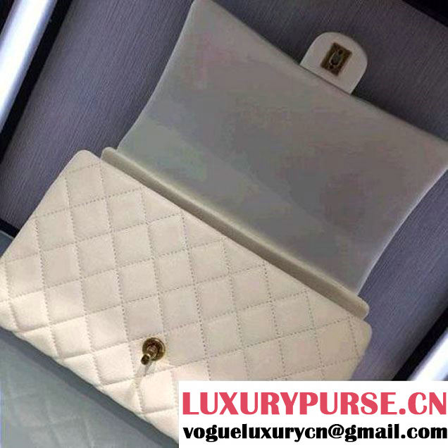 Chanel A93443 Sheepskin Large Trapezio Flap Bag With Handle White Paris 2016 (2A143-6062109 )