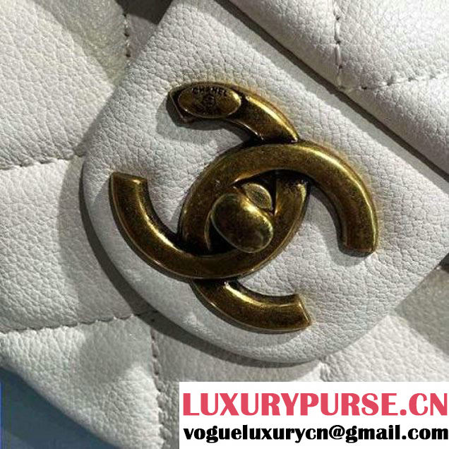 Chanel A93443 Sheepskin Large Trapezio Flap Bag With Handle White Paris 2016 (2A143-6062109 )