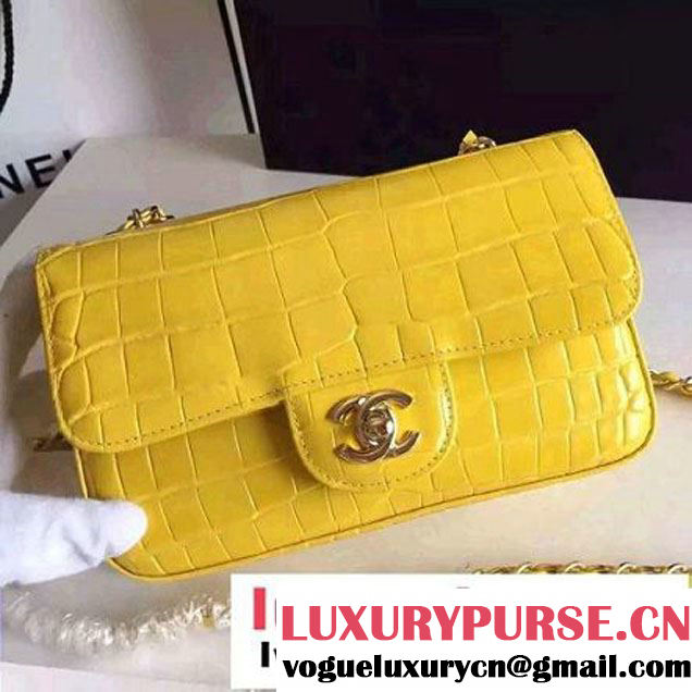 Chanel Clafskin Croco Pattern Small Classic Flap Bag Yellow (FTH-6062201 )