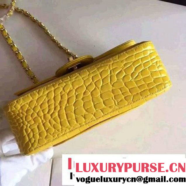 Chanel Clafskin Croco Pattern Small Classic Flap Bag Yellow (FTH-6062201 )
