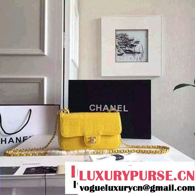 Chanel Clafskin Croco Pattern Small Classic Flap Bag Yellow (FTH-6062201 )