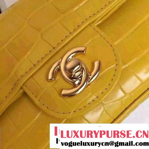 Chanel Clafskin Croco Pattern Small Classic Flap Bag Yellow (FTH-6062201 )