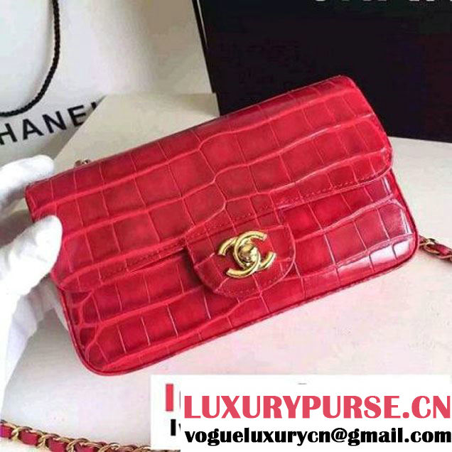 Chanel Clafskin Croco Pattern Small Classic Flap Bag Red (FTH-6062202 )