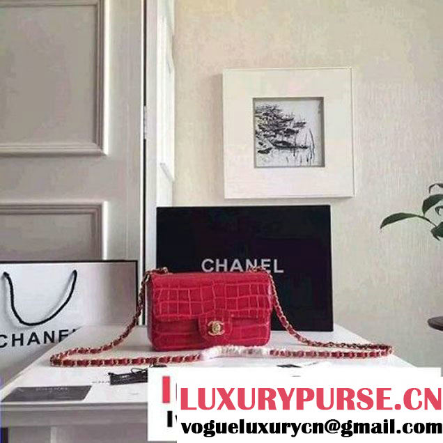Chanel Clafskin Croco Pattern Small Classic Flap Bag Red (FTH-6062202 )