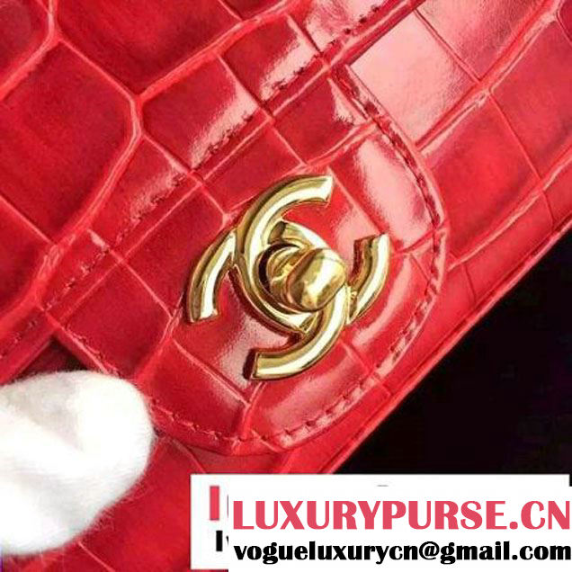 Chanel Clafskin Croco Pattern Small Classic Flap Bag Red (FTH-6062202 )