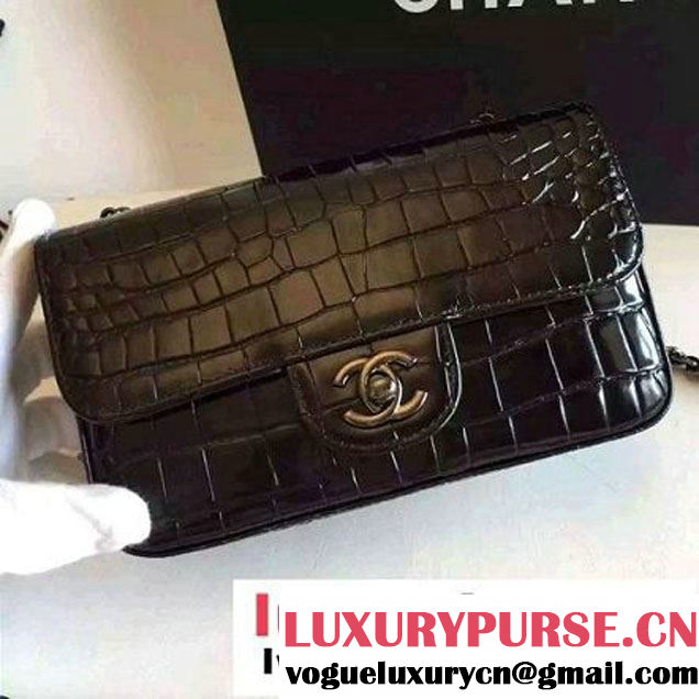 Chanel Clafskin Croco Pattern Small Classic Flap Bag Black (FTH-6062203 )