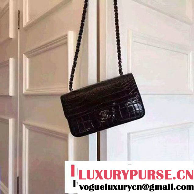 Chanel Clafskin Croco Pattern Small Classic Flap Bag Black (FTH-6062203 )