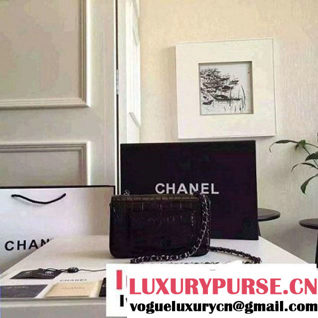 Chanel Clafskin Croco Pattern Small Classic Flap Bag Black (FTH-6062203 )