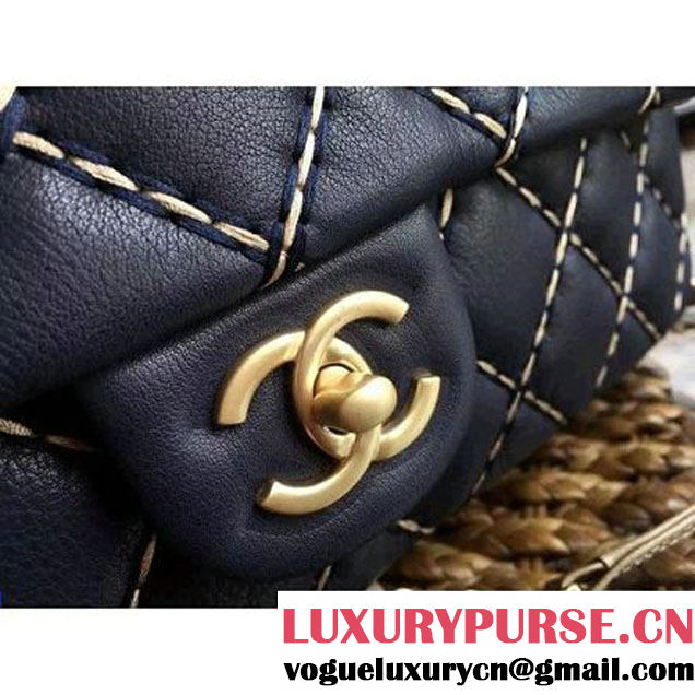 Chanel Calfskin Stitching Quilting Flap Bag Deep Blue 2016 (1A086-6070604 )