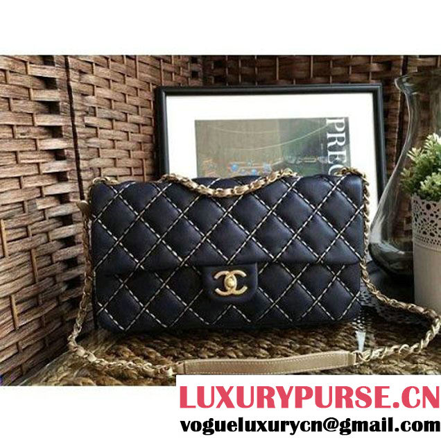 Chanel Calfskin Stitching Quilting Flap Bag Deep Blue 2016 (1A086-6070604 )