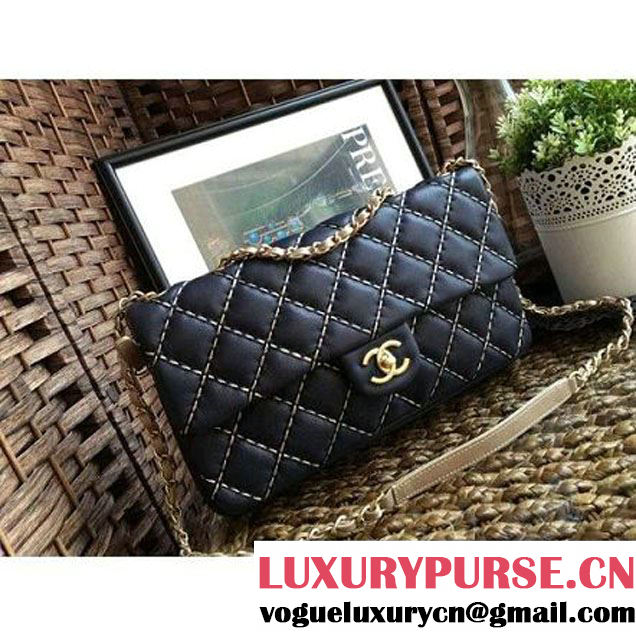 Chanel Calfskin Stitching Quilting Flap Bag Deep Blue 2016 (1A086-6070604 )