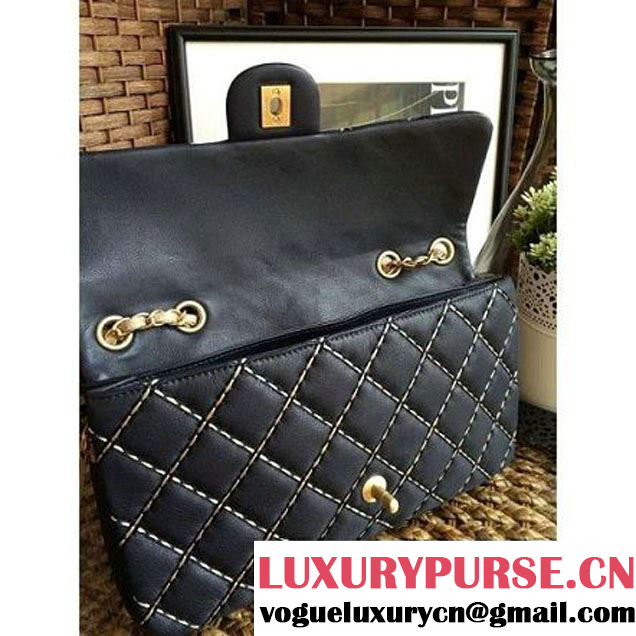 Chanel Calfskin Stitching Quilting Flap Bag Deep Blue 2016 (1A086-6070604 )