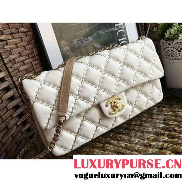 Chanel Calfskin Stitching Quilting Flap Bag White 2016 (1A086-6070605 )