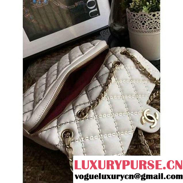 Chanel Calfskin Stitching Quilting Flap Bag White 2016 (1A086-6070605 )