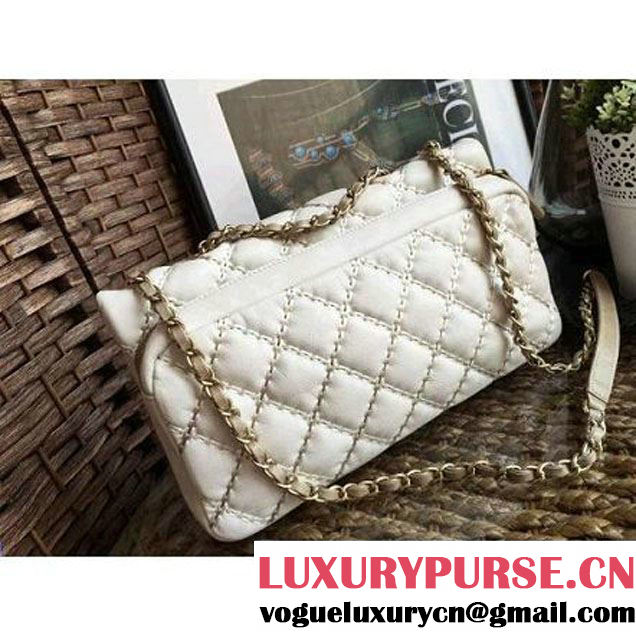 Chanel Calfskin Stitching Quilting Flap Bag White 2016 (1A086-6070605 )