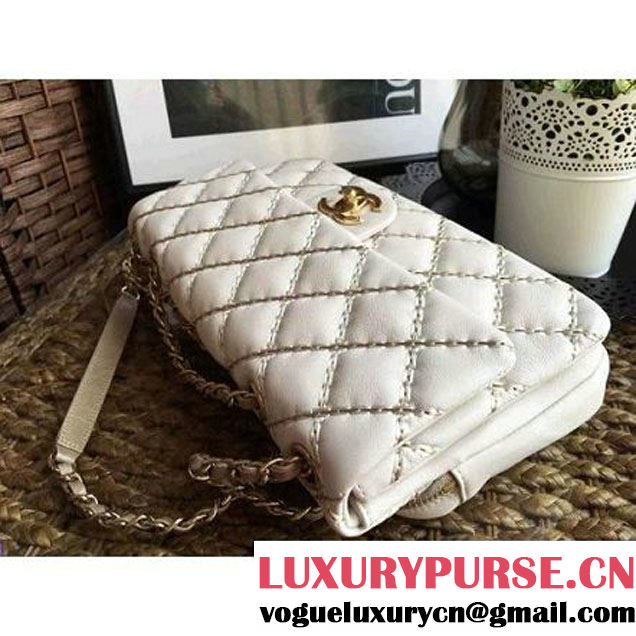 Chanel Calfskin Stitching Quilting Flap Bag White 2016 (1A086-6070605 )
