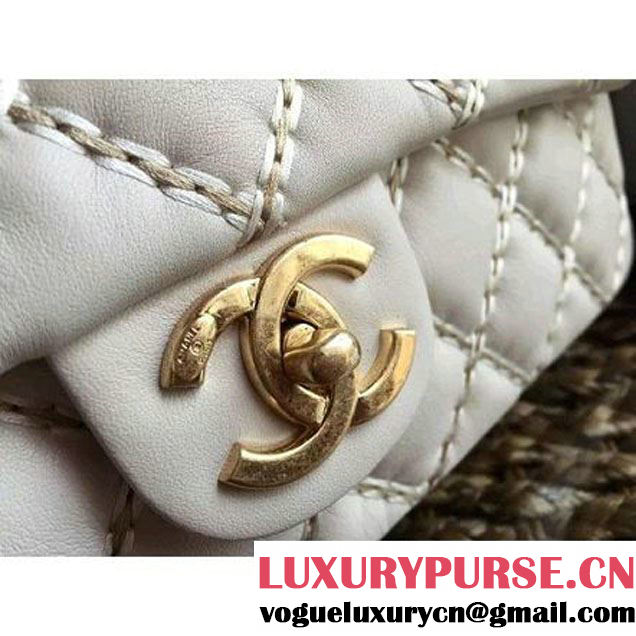 Chanel Calfskin Stitching Quilting Flap Bag White 2016 (1A086-6070605 )