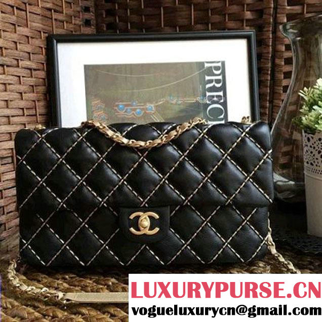 Chanel Calfskin Stitching Quilting Flap Bag Black 2016 (1A086-6070606 )