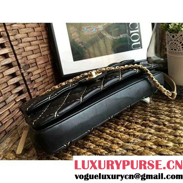 Chanel Calfskin Stitching Quilting Flap Bag Black 2016 (1A086-6070606 )