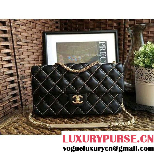 Chanel Calfskin Stitching Quilting Flap Bag Black 2016 (1A086-6070606 )
